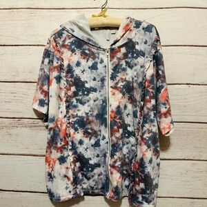 Short Sleeve Tie-Dye Zip-Up Hoodie Size 18/20 Lightweight Summer Fashion Casual